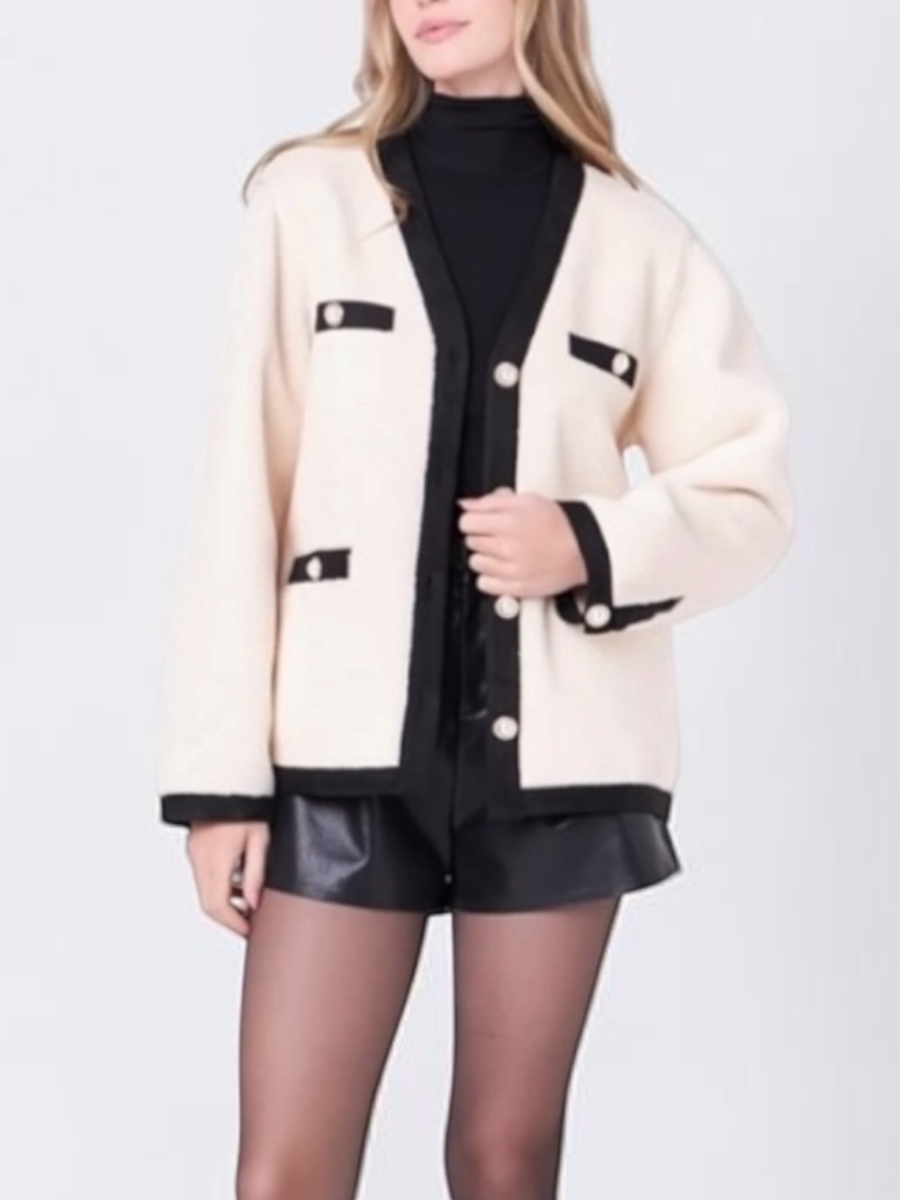New! English Factory Faux Shearing Jacket Pearl Buttons